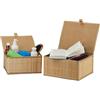 Relaxdays Cestino Portaoggetti in bambù e Tessuto, Set Cesti in 2 Misure, Contenitore Multiuso da Bagno, Box, Naturale
