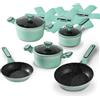 STONELINE Batteria Cucina 11 Pezzi 18/20/24 cm Set Padelle e Pentole con Coperchio, Pentola Padella Induzione Antiaderente con Vere Particelle di Pietra, Tutti i Piani Cottura, Colore: Menta