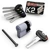 SECUREMME K2 MEZZOCILINDRO DECENTRATO NICHELATO 40MM 30-10 PROFILO EU 3CHIAVI 10SPINE SICUREZZA PROTEZIONE ANTITRAPANO