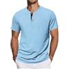 TARAINYA Henley T-Shirt Uomo Cotone Manica Corta Maglietta Tinta Unita Estate con Tasche Casual Azzurro XL