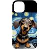 Funny Dachshund selfie Custodia per iPhone 14 Divertenti bassotti salsiccia cani in una notte stellata
