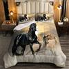 Homewish Trapunta per cavallo nero singolo in 3D stampato in piuma, per adulti donne e ragazzi modello animale selvatico trapuntato chic unico cavallo western cowboy fattoria tema morbido traspirante inserto