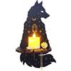 TITA-DONG Mensola Fox in Legno per Cristalli, Mensole Nere con Candela LED Mensole Boho Rustico, Espositore in Cristallo Montato a Parete, Mensole Galleggianti Sospese in Legno per Porta Cristalli,(Volpe)