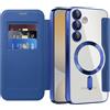 U.DARELIKE Cover per Samsung Galaxy S24 FE Compatibile con MagSafe Custodia Trasparente Magnetica Pelle Portafoglio a Libro Slot Schede Magnetica Supporto Flip Case per Samsung Galaxy S24 FE Blu Navy