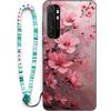 Sinyunron Cover Compatibile con Xiaomi Mi Note 10 Lite 4G,Custodia a Doppia Protezione 2 in 1 Antiurto e Anti-Graffio con Estetica Motivo+1×Boho Braccialetto Colorato,Fiori di pesca