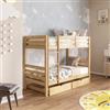 DEGHI Letto a castello per bambini 90x190 cm in legno naturale con 2 cassettoni - Lollipop