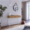 DEGHI Consolle 100x74h cm rovere chiaro cannettato con 2 cassetti e piedi in metallo bianco - Acosta