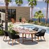 DEGHI Set pranzo tavolo allungabile 180/240x120 cm e 4 poltrone in polyrattan nero e legno teak - Habanero