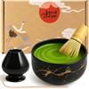 Goodwei Set Matcha Kit Cerimonia Giapponese - Ciotola Tè Matcha, Frullino e Porta Chasen, disegno in marmo (Nero, 80)