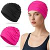 Kiiwah 2 Pezzi Cuffia da Nuoto per Adulti con Capelli Lunghi, Cuffia Piscina in Tessuto di Nylon Cappello Piscina Elastica e Comoda per Donna Uomo Bagno Nuoto e Sport(Nero Rosa)