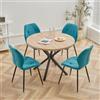 GrandCA HOME Set Tavolo e Sedie da Pranzo, Tavolo da Pranzo Rotondo da 100 CM e 4 Sedie Moderne in Lino, per Sala da Pranzo, Cucina, Soggiorno (Chiaro + Blu Lago)