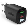 SBS Alimentatore LCD USB-C 30W, Tecnologia GaN, Power Delivery (PD), Ricarica Rapida, Display LCD, Caricatore per iPhone, iPad, Airpods, MacBook Air, Samsung, Pixel, Tablet, Smartphone, Nero
