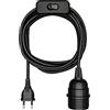 ledscom.de Cavo tessile LEKA, spina, interruttore, nero, 3 m, attacco lampada, 1x E27 max. 60W