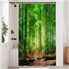Uiiooazy Tenda Doccia Antimuffa, Tenda da Doccia 120x200cm Foglie Verdi Autunno Foresta Naturale Paesaggio Motivo Tende da Bagno Tessuto Lavabile Impermeabile Tende per Vasca da Bagno con 8 Anelli
