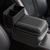 Qirc - Bracciolo per auto aggiornato, in pelle PU, con portabicchieri e borsa portaoggetti, cuscinetto universale in memory foam per console centrale, per auto/camion/veicolo/SUV (nero)