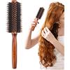 Tongdejing Spazzola rotonda per capelli, con setole di cinghiale, spazzola per capelli con manico in legno, previene grovigli e statica, per soffiare, arricciare, districare e raddrizzare i capelli (dimensioni: