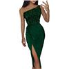 Generic Abito da festa da donna, sexy, senza maniche, con fessura, elegante, senza spalle, a vita alta, lunghezza al ginocchio, con spacco laterale, a tunica, abito avvolgente, tubino, verde, S