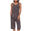 Generico Pigiama Donna Estivo con Canotta e Pinocchietto Pigiama Donna Senza Maniche Leggero con Stampa a Fiori Set Canottiera e Pantaloni Capri 2 Pezzi Pigiami Estivi Taglie Forti Pigiami da Casa (Black, XL)
