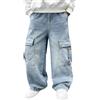 Generic Pantaloni in Denim retrò con Tasche per Bambini Jeans Ragazzi Bambini Elastici con Vita Stretch Pantaloni Cargo Large Casual Primavera Autunno Baggy Jeans da Ragazzo Baggy Denim (Blue, 9-10 Years)