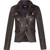 Infinity Leather Giacca Blazer Militare da Donna in Vera Pelle Nera