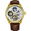 Stührling Orologio analogico da uomo Original Skeleton Dress, orologio da polso meccanico automatico, placcato oro/acciaio inossidabile, cinturino in vera pelle di vitello