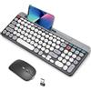 VBESTLIFE Combo Tastiera e Mouse Wireless 2.4G, Tastiera Compatta con Copritasti Rotondi Vintage e Mouse Ergonomico per Computer, Desktop, PC, Laptop