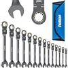 ENEACRO Set di chiavi combinate a cricchetto da 14 pezzi, set di chiavi antiscivolo a testa flessibile, metriche da 6 a 19 mm, 72 denti, struttura in Cr-V, nichelatura con borsa di stoccaggio