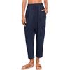 Famulily Pantaloni harem oversize da donna, con coulisse, elasticizzati, pantaloni casual con tasche, taglie S-XXL, blu navy, L