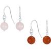 Bling Jewelry Set di due semplici orecchini pendenti a sfera in pietra naturale tinta rossa corniola e quarzo rosa chiaro per donna in argento sterling 925.