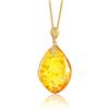 Amber by Mazukna - Ciondolo in Ambra Baltica da Donna, Scintillante Goccia Con Fiocchi, Argento Sterling Placcato Oro AG925, Gioielli Cognac