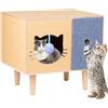 BREUAILY Casa di Legno per Gatti Cuccia per Gatto Interno con Pallina Giocattolo Tiragraffi Rimovibili e Cuscini Casetta per Gatti e Piccoli Animali 50 x 40 x 32 cm