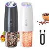 CIRCLE JOY Set Macina Sale e Pepe Elettrico Ricaricabile a Gravità con Luce LED Bianca, Ruvidità Regolabile, Contenitore Lavabile da 135ml e Funzionamento con Una Sola Mano, Nero Bianco