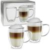Creano Tazza Thermos a Doppia Parete in Vetro Borosilicato con Manico - 2x 250ml DG-SH - Set 2 Pezzi per Cappuccino Caffè Tè Latte Bicchieri Isolanti Trasparenti Design Elegante Regalo Perfetto