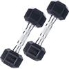 POWRX Manubri Pesi esagonali gommati 30 kg Set (2 x 15 kg) + PDF Workout (Nero)