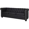 KTHLBRH divano letto da sala divano relax divani da soggiorno Divano Chesterfield a 3 Posti in Finta Pelle Nero Adatto a soggiorno, salotto, ufficio