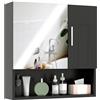 kleankin Specchio Bagno Contenitore con Mensole Regolabili, Specchiera Bagno con Contenitore a 2 Ante e Ripiano Aperto in Legno e Vetro, 54x15.2x55.3 cm, Nero