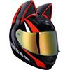 QJWMatic Casco da Moto con Orecchie di Gatto, caschi integrali con Visiera, caschi da Motocross, omologati ECE per Uomini e Donne Adulti, Quattro Stagioni A,XL60-62CM