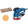 Bosch Professional GEX 34-125 Levigatrice rotorbitale, diametro platorello 150 mm, foglio abrasivo C470 per legno, adattatore aspirazione, in scatola di cartone