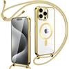Oelrstfe Cover Trasparente con Cordino per iPhone 15 Pro con Magnetico, Custodia Sottile Morbido Silicone con Laccio Collana Tracolla Regolabile Antiurto Case con Collana per iPhone 15 Pro - Oro