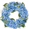 Hollyone Ghirlanda di ortensie artificiali da 40,6 cm, ghirlanda di fiori finti blu, ortensie finte per porta d'ingresso, composizioni floreali per camino, cucina, fattoria, decorazione da parete