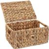 FEILANDUO - Cestini da scaffale in vimini con coperchio, cestini portaoggetti in alghe di mare, cestini portaoggetti rettangolari per casa e desktop (naturale, piccolo)