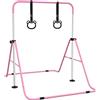 HOMCOM Sbarra Ginnastica Artistica per Bambini 3+ Anni da Casa Pieghevole, Barra per Ginnastica ad Altezza Regolabile con 2 Anelli e Tappetini Antiscivolo, Attrezzatura da Allenamento, Rosa