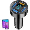 Nhujevkom Adattatore Per Caricabatteria Da Auto 66W 4 Porte Caricabatterie Per Auto Veloce Carica Rapida USB Tipo C Adattatore Display Digitale A LED, Ricarica Rapida Di Più Dispositivi