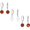 Bling Jewelry Set di tre semplici orecchini pendenti a sfera con pietre preziose tinta unita: corniola naturale rossa, giada bianca e arenaria dorata marrone per donne in argento sterling .925