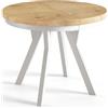 AlpiMeble Tavolo rotondo in EVO, tavolo allungabile da 90 cm a 190 cm, tavolo da soggiorno colore: Lancelot, con gambe in legno di colore bianco