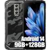 DOOGEE Blade 10 4G Rugged Smartphone (2024), 9GB + 128GB, 6.56, 16MP AI Fotocamera + 8MP, 5150mAh Batteria, Android 14 Cellulare Impermeabile, Octa Core, IP68/Thin/NFC/Face ID Nero