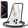Jrkvniv Magnetica Trasparente Cover per iPhone 15 Pro con Cordino, Compatibile con Magsafe,Trasparente Ultra Sottile Silicone TPU Antiurto Custodia con Collana Laccio rimovibile per iPhone 15Pro, Nero