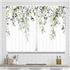 Yorida Tende da cucina verde salvia lunghezza 91,4 cm 2 pannelli acquerello foglie di eucalipto tende per finestre bagno piante corte fiori floreali botanici bar tenda finestra livelli trattamento