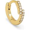 SINGULARU - Orecchino Singolo Cerchio Cleo Incrociato. Argento Sterling 925 con Finitura in Oro 18Kt e Motivo con Zirconi. Gioielli per Donna