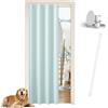 JCyh Tenda Porta Esterna con Bastone, Tenda per Porta con Chiusura Magnetica per Proteggere la Privacy, 1 Pezzo 132x200cm Tenda Termica per Porta, Azzurro Chiaro